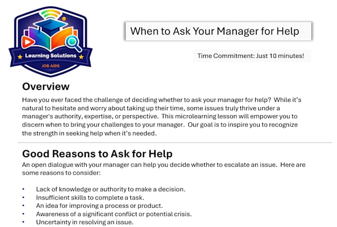 custom designed, engaging job aids tailored to your audience
